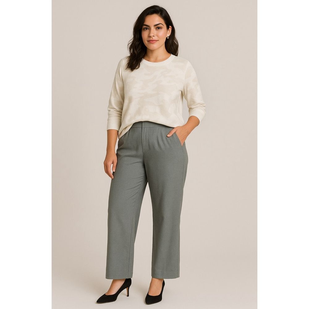 Alfred Dunner Grey Pull On Pants 12P Petite Elastic Waist Straight Leg Casual